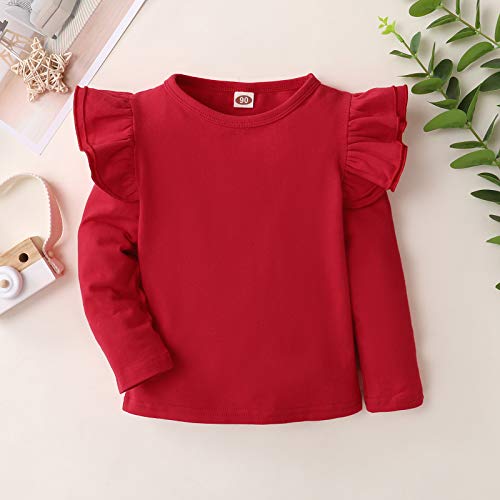 Zfzdren Toddler Baby Girls T Shirt Solid Color Blouse Ruffle Top Cotton Basic Tees Plain Shirt (18-24 Months, D047) #TOP1
