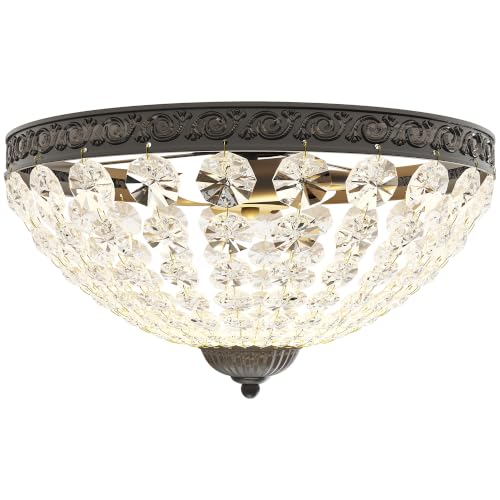 Image of HOMCOM Crystal Chandelier Ceiling Light 2-Light Flush Mount Black