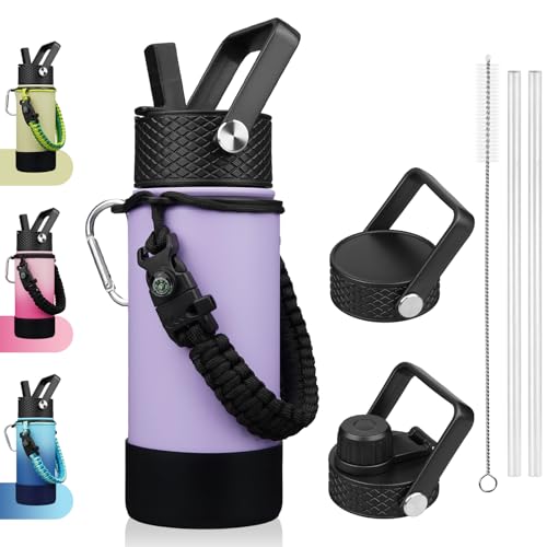 Image of BJPKPK 18oz Insulated Water Bottle with 3 Lids, Straw Lid & Handle
