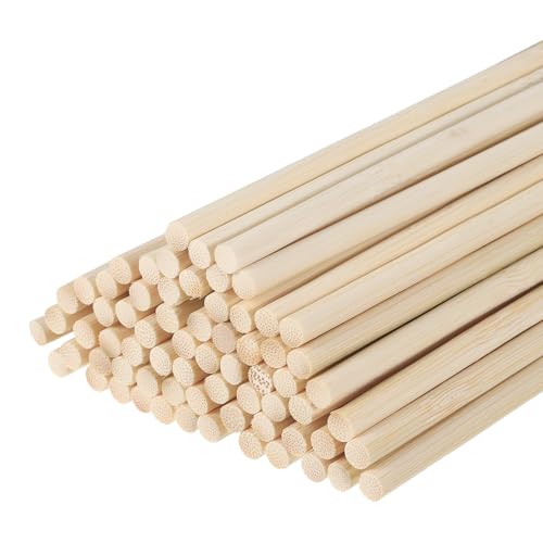 MECCANIXITY Wooden Dowel Rods, 13/64 x 12 Round Dowel Rod Wood Sticks, Bamboo Stick for Arts Crafts Photo Booth Props DIY Building Model, 100 Pack(5 x 30mm)