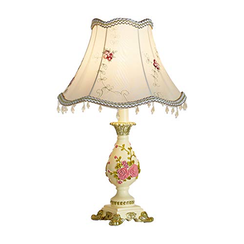 Européen Résine Lampe de bureau Abat-jour en tissu E27 Rétro Lampe de table Moderne Minimalisme Style Lampe de chevet Ancien Salon Chambre Lampe Pastorale Antiquité Décoration Lampe de table H: 40 cm