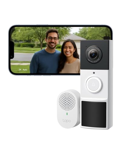 Tapo D210 Sonnette sans Fil avec caméra Exterieur 2K 3MP, IP65 étanche, Ultra Grand Angle 160°, Vision Nocturne en Couleur, Détection Humaine AI Gratuite, Audio Bidirectionnel, Installation Facile