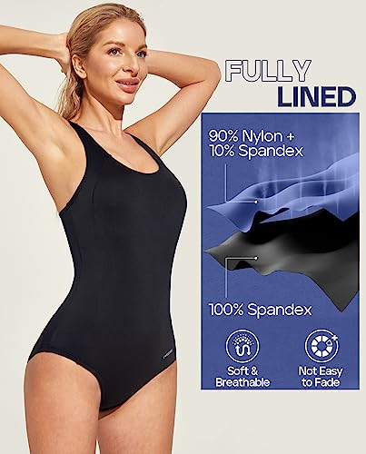 Ewedoos One Piece Athletic Swimsuit For Women Adjustable Strap Bathing Suit Tummy Control Swimming Suits Swimwear New Black thumb #1