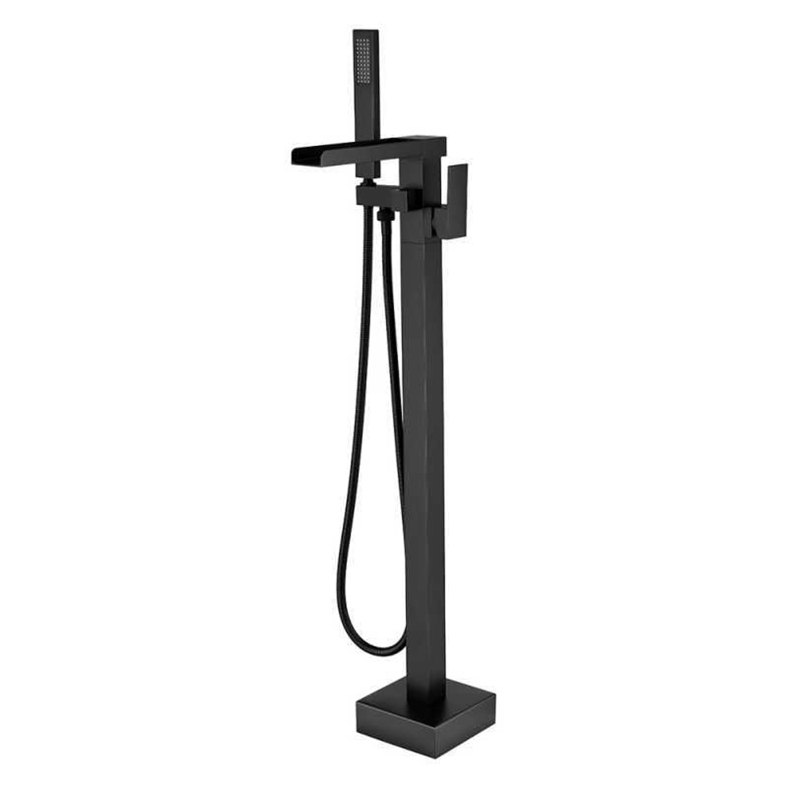 HADECOLL Freestanding Bath Shower Mixer Tap Waterfall 2 Functions Single Handle With Shower Handheld Freestanding Bathtub Faucet, Grey,Black