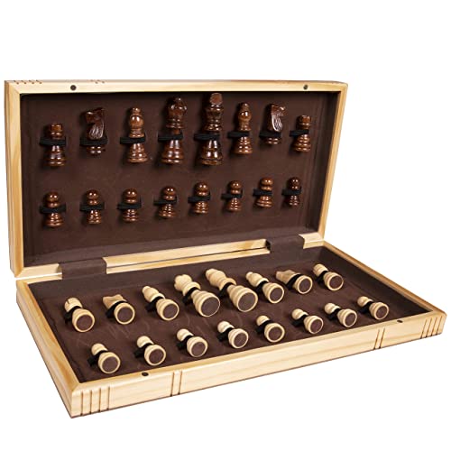 Kangaroo - Best Folding Wooden Chess Board Set With Magnetic Closure I With Storage For Pieces I Portable Felt Interior - For Adults & Kids | 15.5 Inches #TOP3