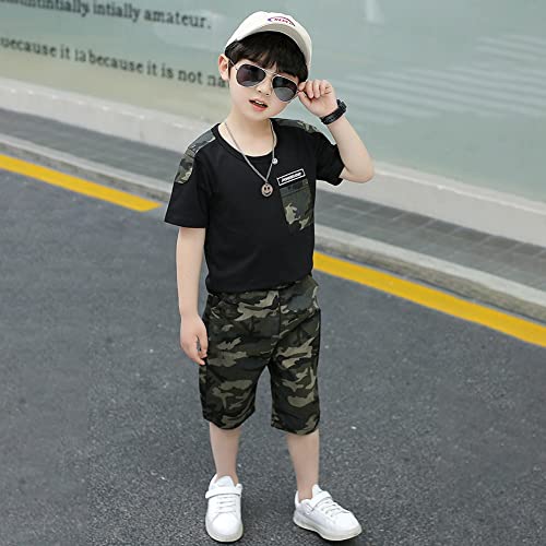 Image of LOLANTA Boy Summer Outfit Casual Clothes 2Pcs Cotton T-shirt Shorts Set | Kids Short Sleeve T-Shirt, Boy Camouflage Knee-length Shorts, Breathable Fashion Outfits, School Daily Matching Clothing Sets