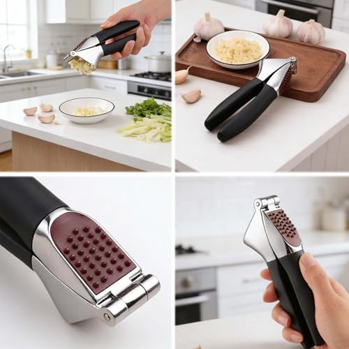 yqdnboi Hachoir à ail de qualité supérieure, râpe à ail et gingembre, presse-ail en acier inoxydable pour la cuisine, presse-ail pratique, coupe-ail – vue 6