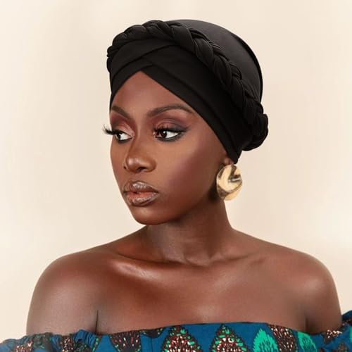 Image of DRESHOW Turban Pre-Tied Twisted Hat Thread African Head Wraps for Black Women Chemo Cancer Cap Braid Hair Cover