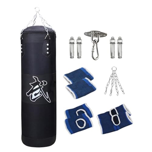 QSTDGVPW Punching Bag Hanging Unfilled Punching Bag with Chain with Hanging Hook Boxing Sandbag for Adults Muay Thai MMA Body Building, Black 100cm