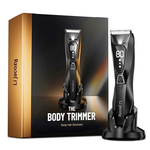 Lijecozy Body Hair Trimmer for Men, Pubic Hair Trimmer for Man - Electric Ball Shaver with Display & Light - Waterproof Wet/Dry Groomer kit for Groin - Wireless Charging - Ceramic Blade with 3 Comb