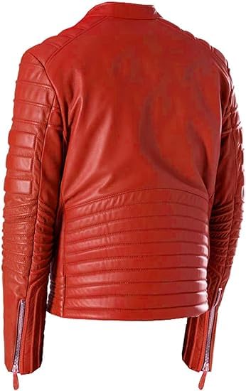 Mens Aviator Black and Red Moto Biker Genuine LambSkin Leather Jacket2