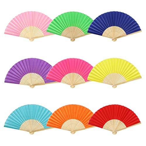 9 Pcs Cloth Hand Fans Silk Fan Handheld Paper Fan Folding Hand Fans Silk Fabric and Bamboo Ribs Handheld Folding Chinese Fan Bamboo Folding Fans Craft Fan Folding Fan for Wall Decoration (mixed color)