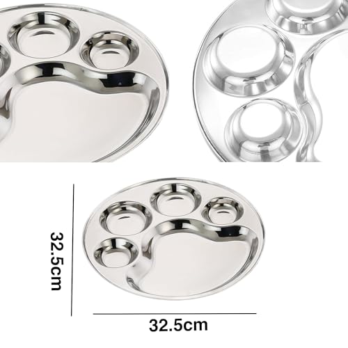 Image of Expresso 5 in1 Five Compartment Divided Plate /Thali /Bhojan Thali /Mess Tray /Dinner Plate Set | Round Shape High Grade Stainless Steel Mirror Finish Partition Plate Set of 1