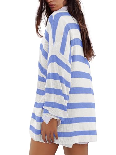 Image of Panadila Womens Striped Sweater Set Oversized Lounge Sets Matching Pajamas Long Sleeve Sweater Top and Shorts