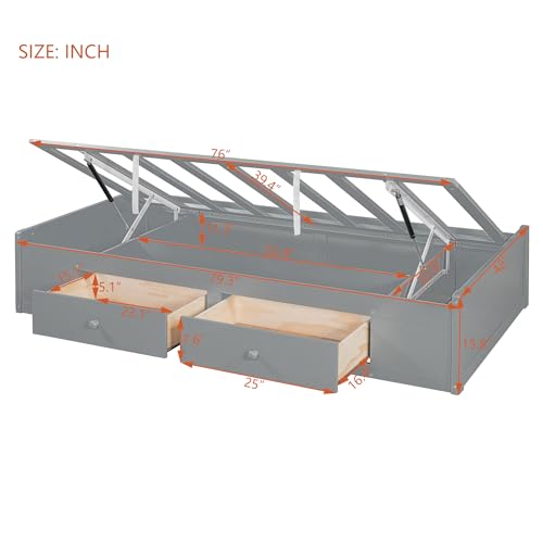 XD Designs Wood Bunk Bed Twin Over Twin Size with Built-in Wardrobe and Drawers, Loft Bed & L-Shape Platform Bed with Hydraulic Storage and Shelves for Kids Teens Adults, Space-Saving (Grey-YY10)