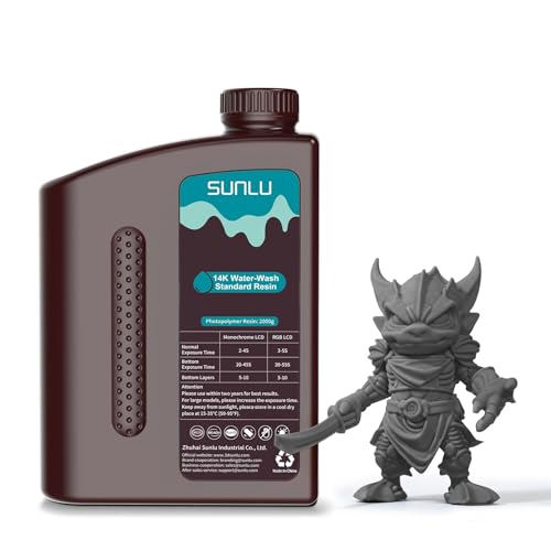 SUNLU 14K Water-Washable Standard Resin 3000g, High Precision for Miniatures, Water-Washable 3D Printer Resin, Fast Curing for LCD/DLP/SLA 3D Printers, 2KG Dark Grey