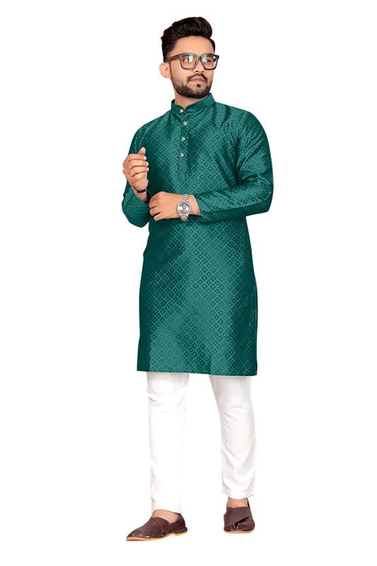 Image of Mens Self Design Cotton Silk Kurta Pyjama Set