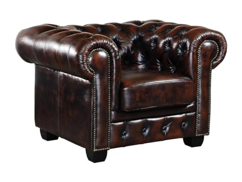 Vente-unique-Sillón Chesterfield Brenton 100% Piel de búfalo - Marrón