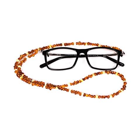 AMBERAGE Natural Baltic Amber beaded Eyeglasses -Sunglasses Holder/Eyeglass Chain for Adults Hand Made (3colors) (COGNAC-WHITE COLOR) Cover