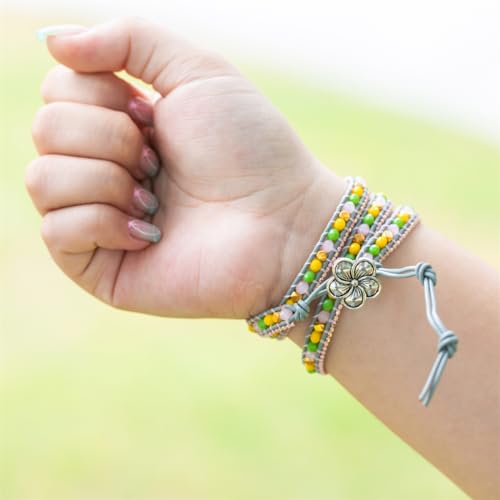 Image of YGLINE Natural Stone Beaded Healing Wax String 5 Wraps Bracelets