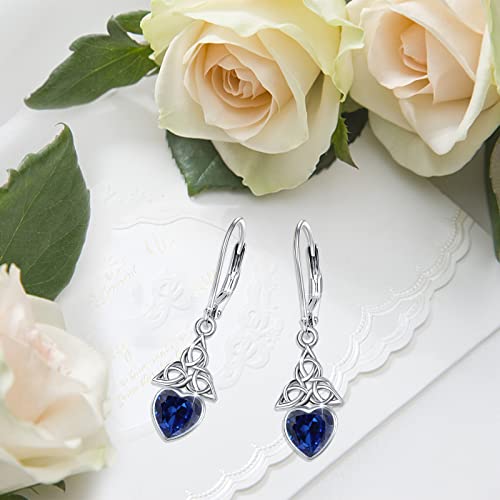 Celtic Love Knot Earrings For Women 925 Sterling Silver Sapphire Drop Earrings September Birthstone Dangle Earrings Celtic Jewelry Gifts Celtic Leverback Earrings For Women Girls Daughter #TOP4
