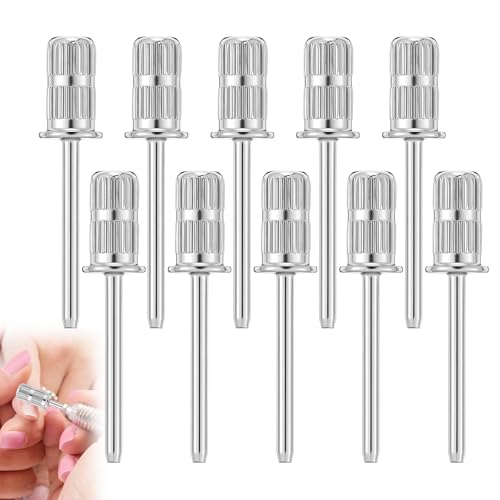 10 Pieces Nail Drill Heads 3/32 inch Nail Drill Bits Mandrels Sanding Bands Shaft for Electric File Sanders Small Sanding Bands Acrylic Nails Manicure Pedicure Tool Home Salon & Spa(Sliver)