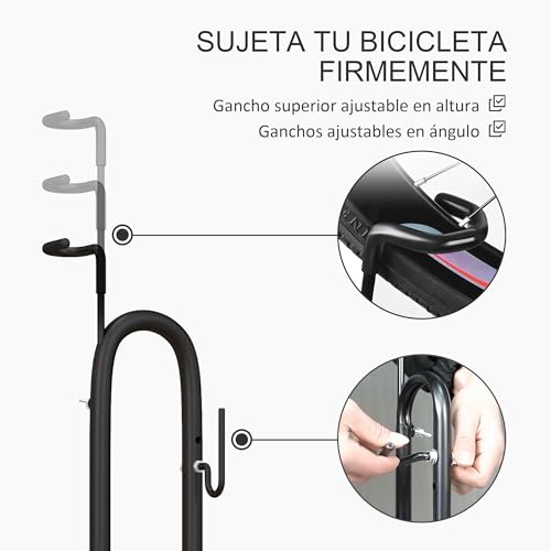 Miniatura 5 de Sportnow Soporte Para Bicicletas De Suelo Aparcamiento Para Bicicletas Vertical Y Horizontal Con Ganchos Ajustables Para Bicicletas De 24-29 Pulgadas Y 700 C Negro