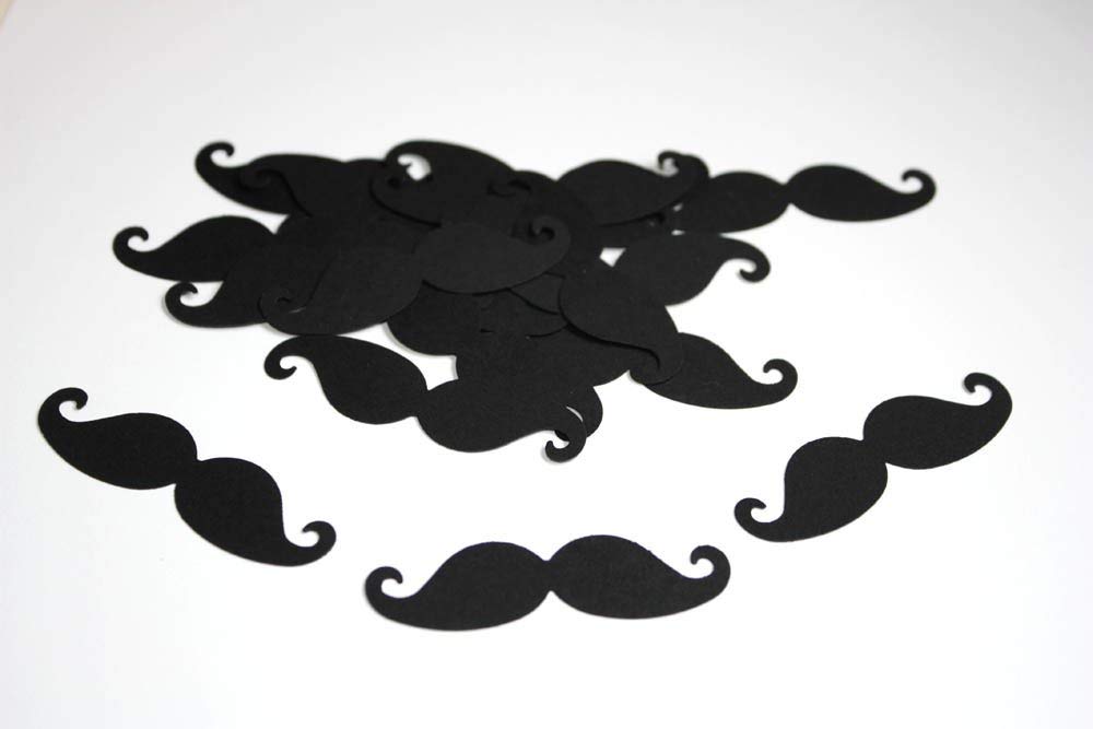50 Black Mustache Confetti, Paper Mustache Cut Out Party Decorations