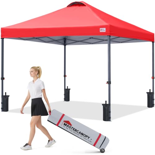 Image of MASTERCANOPY 8x8 Durable Pop Up Canopy Tent with Roller Bag, Red