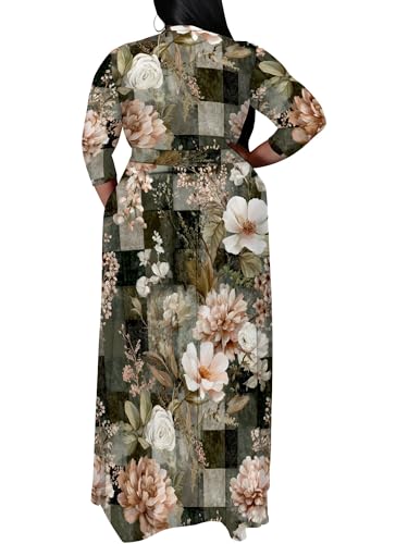 Image of SUZONANA Plus Size Maxi Dresses for Curcy Women Casual Loose 3 /4 Sleeve Long Dress with Belt