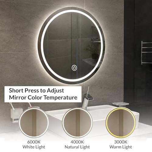 Image of Art Street Round LED Bathroom Vanity Mirror, Anti-Lighted Wall Mirror with Touch Control, Dimmable Backlit Mirror for Bathroom, Makeup, Bedroom & Modern Home Decor (Size, 24x24 Inch)