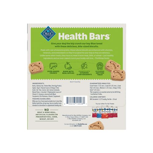 Image of Blue Buffalo Health Bars Mini Natural Crunchy Dog Treats to-GO, Mini Biscuits, Apple & Yogurt 1-oz Bags (Pack of 12)
