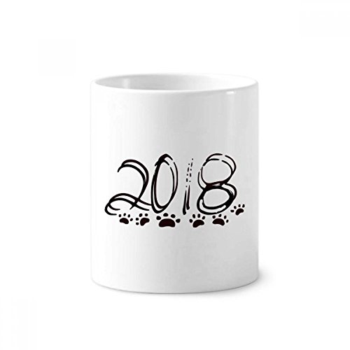 Mug Blanc en Céramique à Dents Porte-Stylo Motif Pattes de Chien 350 ml