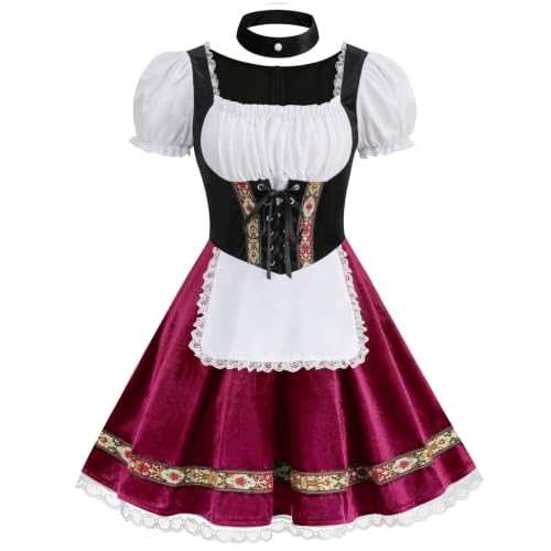 TOONRAIN Oktoberfest Costume for Women German Dirndl Dress(Red, S)