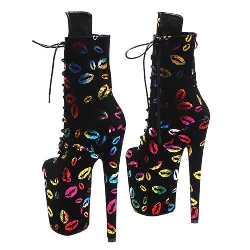 WUXIN H&P Women's Exotic High Heel 8 Inch Custom Fashion Lace-up Stiletto Round Toe Kiss Sexy Platform Pole Dance Ankle Short Boots Dress Shoes3