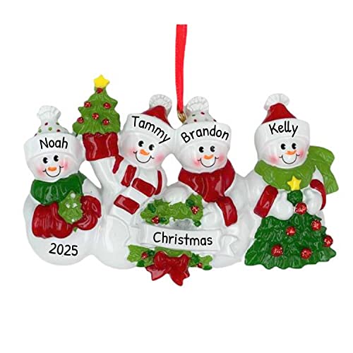 3D Winter Snowman Family of 4 Christmas Ornament 2026 Personalized