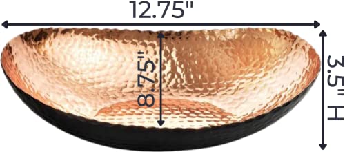 Monarch Abode Decorative Bowl, Modern Fruit Bowl, Metal Hand-Hammered Bowl Decor, Black/Copper Finish 12.75 X 8.75 X 3.5 #TOP1