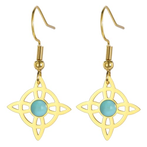 Pendientes de piedra lunar con nudo celta para mujer, pendientes de triquetra, piedra natal, nudo de bruja, declaración de felicidad, joyas irlandesas, Acero inoxidable