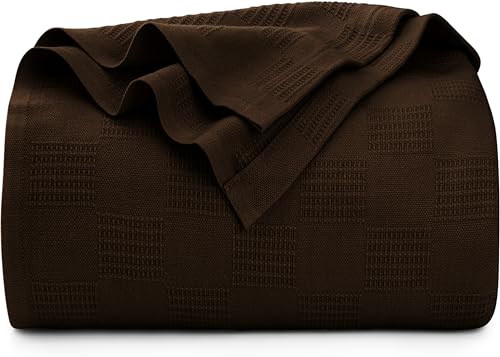 Utopia Bedding Brown 100% Cotton Blanket [Twin Size - 90x72 Inch] 350GSM Lightweight, Soft and Breathable Thermal Blanket for All Seasons