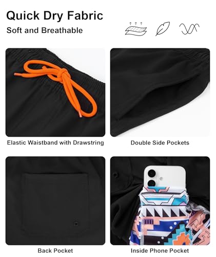 Image of Mens Swim Trunks with Compression Liner 2 in 1 Quick Dry Swimming Shorts Swimwear Bathing Suits with Pockets