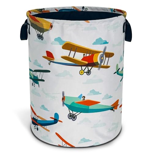 Image of Funny Plane Laundry Basket Foldable Oxford Cloth Tote Bag Laundry Hamper Clothes Storage Bucket Organizer For Bathroom/Laundry Storage/Bedroom Storage Basket 17.7x13.7 Inch