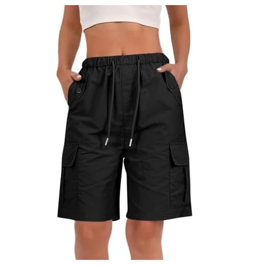 Generisch Short cargo pour femme - Short militaire - Multi poches - Pantalon de sport d'été - Pantalon de jogging - Pantalon de travail - Bermuda - Short de randonnée - Vêtement d'été, Noir , XL