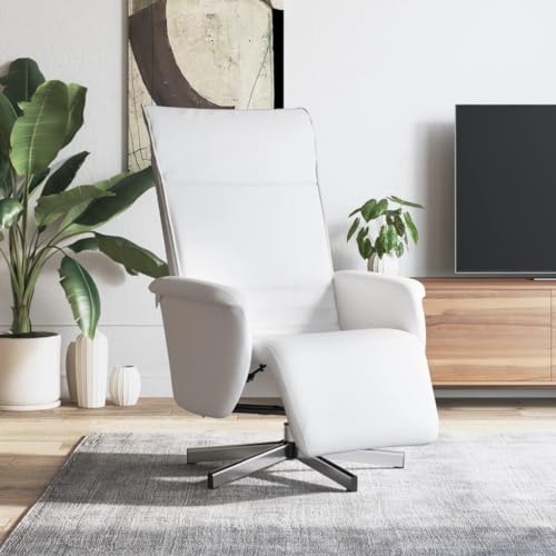 vidaXL Relaxsessel, Drehbar Sessel mit Liegefunktion, Fernsehsessel Verstellbare Rückenlehne Fußteil, Liegesessel Ruhesessel Polstersessel, Weiß Kunstleder – Bild 3