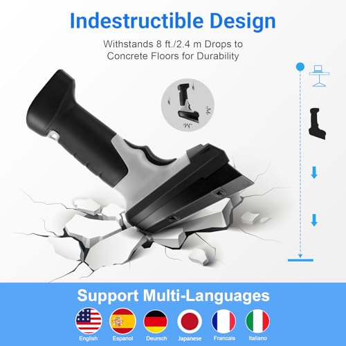 ماسح باركود لاسلكي من ون سكان، قارئ باركود ليزر 1D مع حامل 2.4G لاسلكي واتصال سلكي USB 2 في 1، ماسحات باركود محمولة باليد للتوصيل والتشغيل