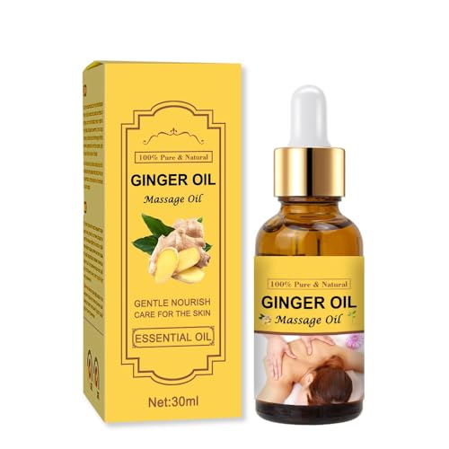 Aceite de Masaje de Jengibre 100% Puro 30 ml - Aceite esencial natural para raspaduras corporales, alivio muscular y aromaterapia | Fórmula vegana, no grasa, ideal para masajes en casa