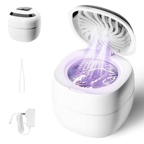 Image of Retainer Cleaner ultrasonic，45kHz 180ml ultrasonic cleaner, cleaning and drying functions with Digital Timer，Retainer Cleaner Machine for Dentures, Mouth Guards, Braces, Jewelry (White)