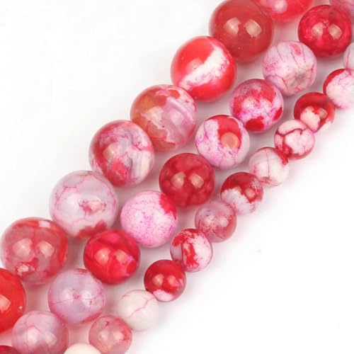 Cuentas de jade y coral rojo, piedra natural, ágata calcedonia, cuentas minerales sueltas redondas para hacer joyas, pulseras hechas a mano, 15'' - ágata craquelada - 4,0 mm, aproximadamente 91 unid