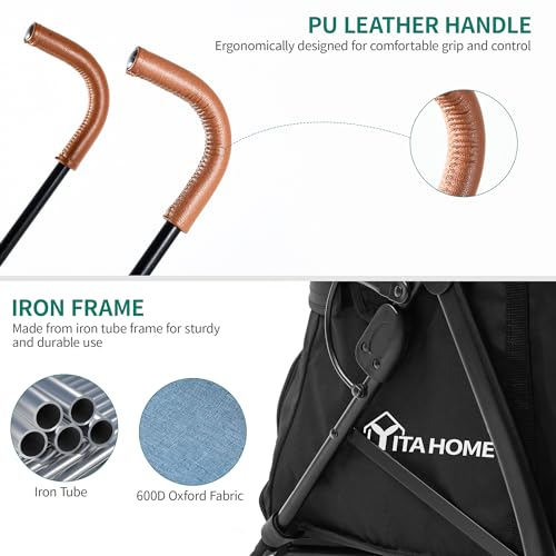 YITAHOME Hundewagen bis 11.3 kg, Tragbarer Hundebuggy, Faltbar klappbar, Haustiere Buggy mit Netzfenstern, Jogger Katzenbuggy für Hunde Katzen, Haustier-Kinderwagen (Blau Schwarz)