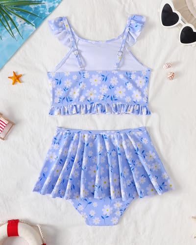 Image of Saeaby Toddler Little Girls Swimsuit Summer Halter Ruched Tankini 2 Piece Bathing Suit for Girl Beach Swimwear 3-8Y