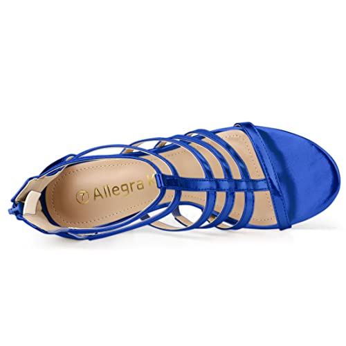 Allegra K Allegra K Women's Cage Strappy Gladiators Chunky Heels Deep Blue Sandals 7.5 M US